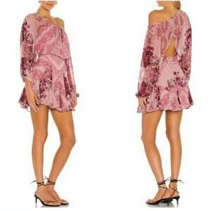 Free People Seven Wonders Mini Dress Long Sleeve Dusty Rose Combo Large NWT